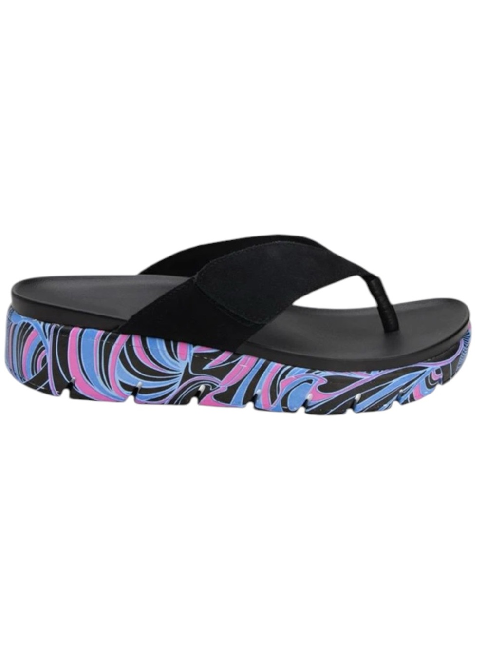 Alegria Astara I Got You Babe Black Suede Platform Psychedelic Wave Thong